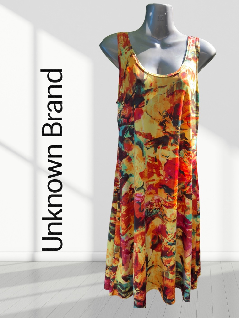 Unknown Brand Abstract Floral Swing Dress Multicolor Sleeveless Women’s | Large